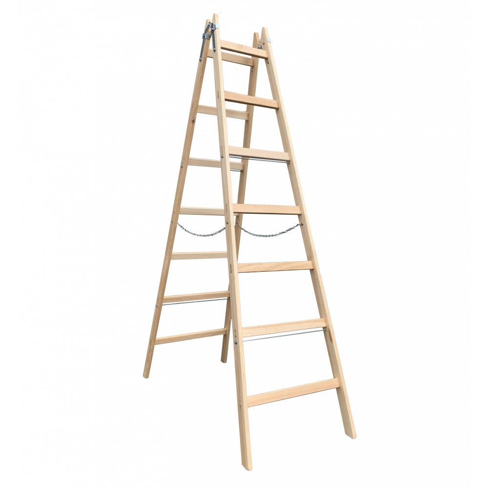 2x 7 rungs wooden ladder, traditional double sided - Sunlux