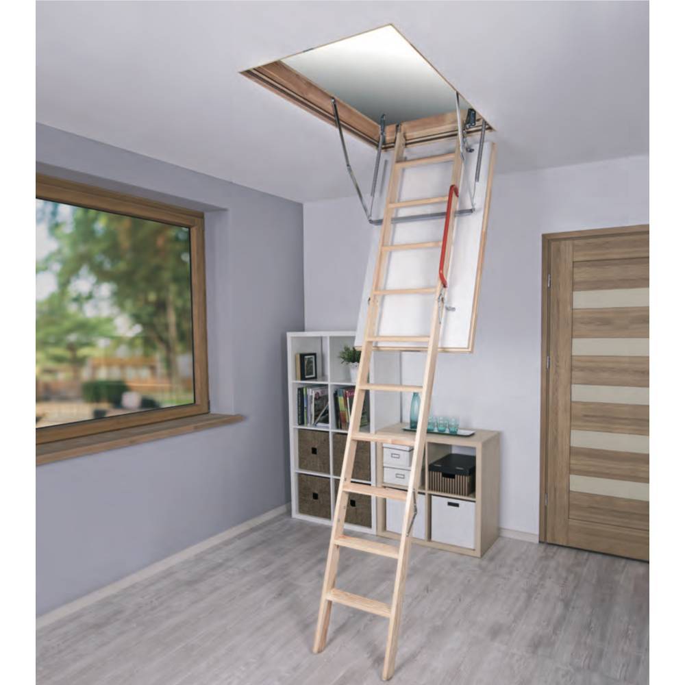 Frame size W70cm x L120cm H up to 280cm & Insulated Hatch Optistep Wooden Timber Folding Loft Ladder Attic Stairs