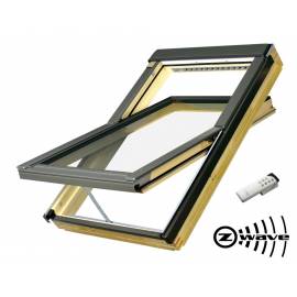 FAKRO FTP-V P2 02 Z-WAVE Pine Laminated 55 x 98cm Electric Centre Pivot Roof Window