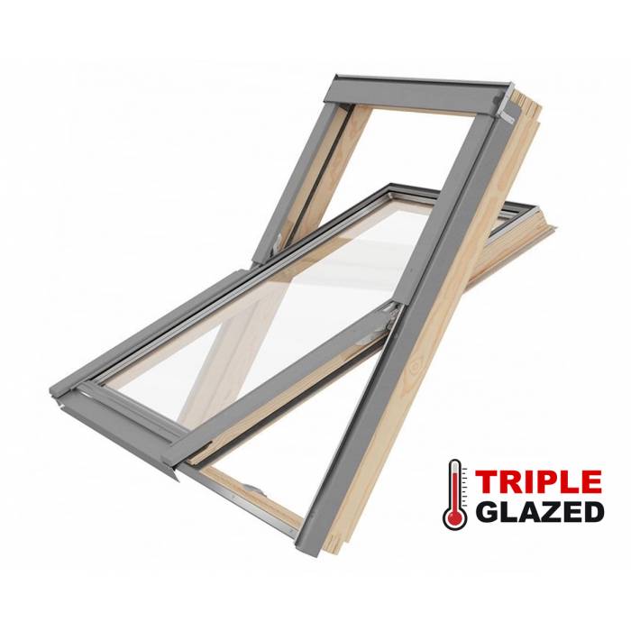 Rooflite TRIO Triple Glazed 78cm x 98cm Pine Centre Pivot Roof Window