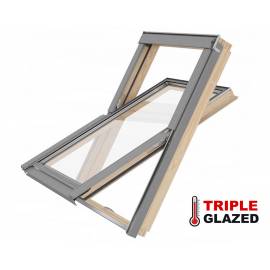 Rooflite TRIO Triple Glazed 78cm x 140cm Pine Centre Pivot Roof Window